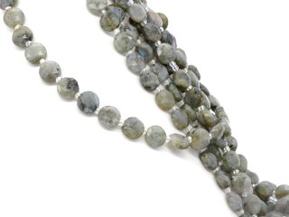 Labradorite strand - faceted slices 5x11 mm grey iridescent, length 37 cm /5972