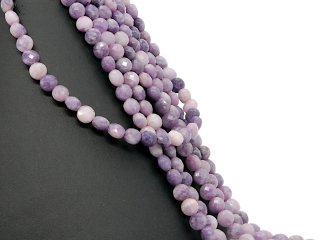 Purple, pierced, faceted lepidolite discs