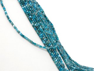Blue, pierced apatite cubes with facets