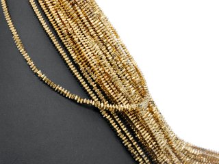 Pierced, sparkling, golden haematite cushions