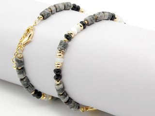 Gemstone bracelet made from jasper, spinel and mother-of-pearl