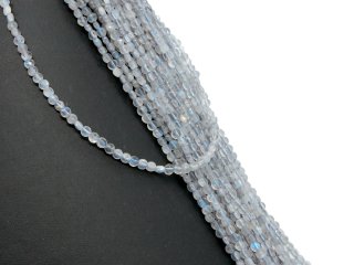 Pierced, faceted, grey labradorite discs
