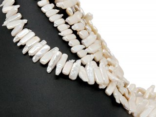Iridescent, pierced biwa beads