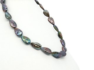 Iridescent, pierced biwa beads
