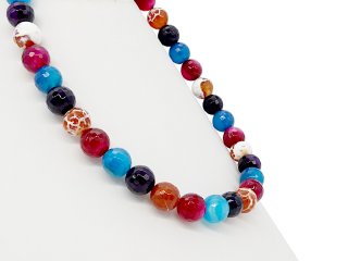 Colourful, faceted, pierced agate spheres