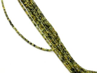 Faceted, pierced, green olivine beads