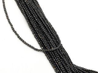 Facettierte, kleine, durchbohrte Obsidianperlen in Anthrazit