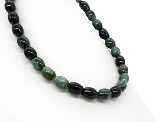 Pierced, olive-shaped tourmaline beads in green and black