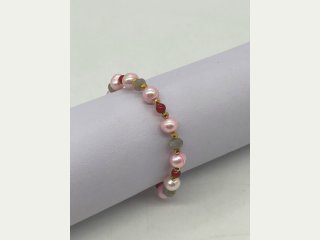 Cultured Pearls,Caneol,Labradorite,Hematite 925/-silver gold plated bracelet