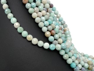 Blue, iridescent, faceted amazonite spheres