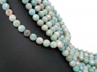 Blue, iridescent, faceted amazonite spheres