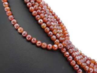 Silver shimmering, faceted, red, pierced agate beads