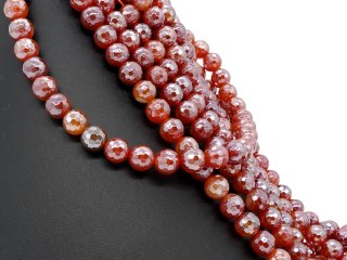 Silver shimmering, faceted, red, pierced agate beads