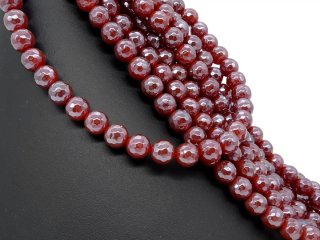Silver shimmering, faceted, red, pierced agate beads