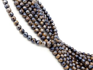 Galvanised, brown tiger eye beads with facets