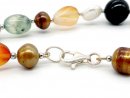 Halskette - Onyx, Karneol, grüner Granat, Perlen und Silber, Länge 47 cm /9803