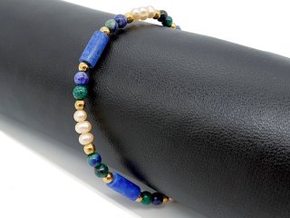 Edelsteinarmband aus Lapislazuli, Malachit-Azurit, Perlen und Hämatit
