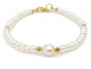 Armband - Perlen in weiß und goldene Hämatite /R040