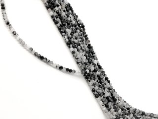 Turmalinquarz Strang - Kugeln 4 mm grau schwarz, Länge 40 cm /1910