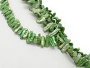 Drilled, green, flat biwa pearls