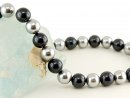 Shell pearls strand - round 14 mm anthracite and silver grey, 41 cm /1211