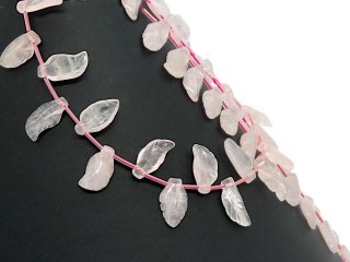 1258/ Rose quartz strand - leaf-shape 9x20 mm, pink - 30 pcs.