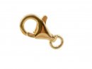 Lobster clasp, 925/- silver, golden colored, 9x16 mm /3022