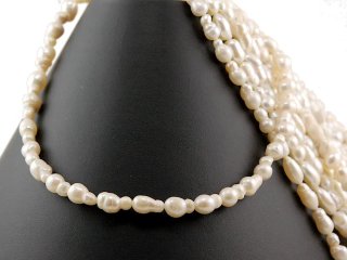 Cordon de perle de culture - baroque 7x12 mm blanc, longueur 40,5 cm /7142