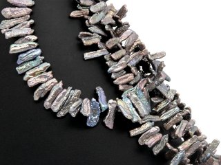 Cordon de perle biwa - plat 6x20 mm gris argenté, longueur 40 cm /7221