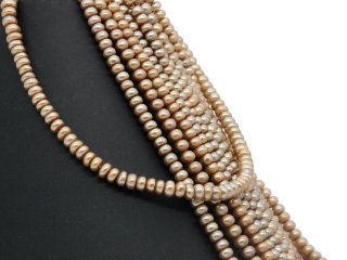 Culture pearls strand - button shape, 4x6 mm, golden brown /7282