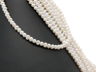 Cordon de perle de culture - baroque 6x7 mm blanc, longueur 38,5 cm /7371