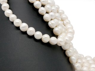 Cordon de perle de culture - presque ronde 12x14 mm blanc, longueur 38 cm /7630