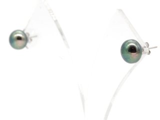 Clous doreilles - Perles de culture, bouton 10mm gris fonc&eacute; /8016