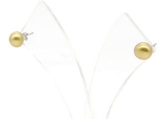 Clous doreilles - Perles de culture en forme de bouton, 8 mm, vert olive /8026