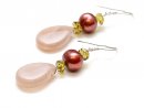8519/ Ear pendants - muscovite, peridot and cultured pearls