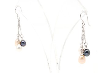 8527/ Earrings - silver and cultured pearls, multicolor