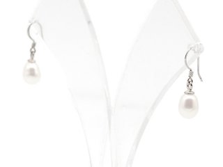 Ohrhänger - Perlen, Tropfen, weiß 6x8 mm /8528