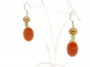 8543/ Ear pendants - carnelian, peridot and cultured pearls