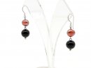 Earrings - black agate and red cultured pearls /8548