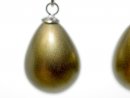 Ear pendants - drop-shaped shell pearls, gold-green, 12...