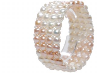 Armband - Zuchtperlen, vierreihig, weiß-rosé / 8601