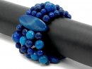 8688/ Bracelet, agate, 4-rowed, blue