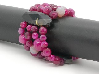 Vierreihiges Armband - Achat facettiert, pink /8690