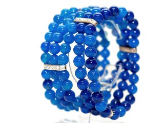 Bracelet - cinq rangs, Agate bleu et zirconium /8694