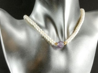 Halskette - Zuchtperlen und Ametrin, 925/-Silber, vergoldet /9378