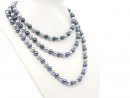 Long necklace with light grey and blue shell beads