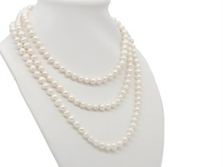 Zuchtperlen Halskette - oval, barock 7x8 mm weiß, 128 cm /9629