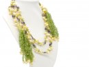 Open, long necklace made of yellow Biwa pearls, purple...