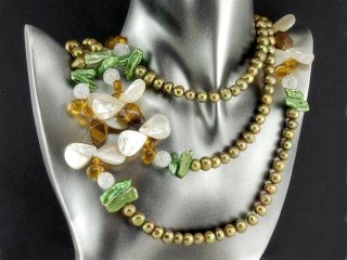 Halskette - Perlen mit Bergkristall, Citrin und Tigerauge - 150 cm /9711