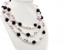Long necklace with amethysts, onyxes and cultured pearls